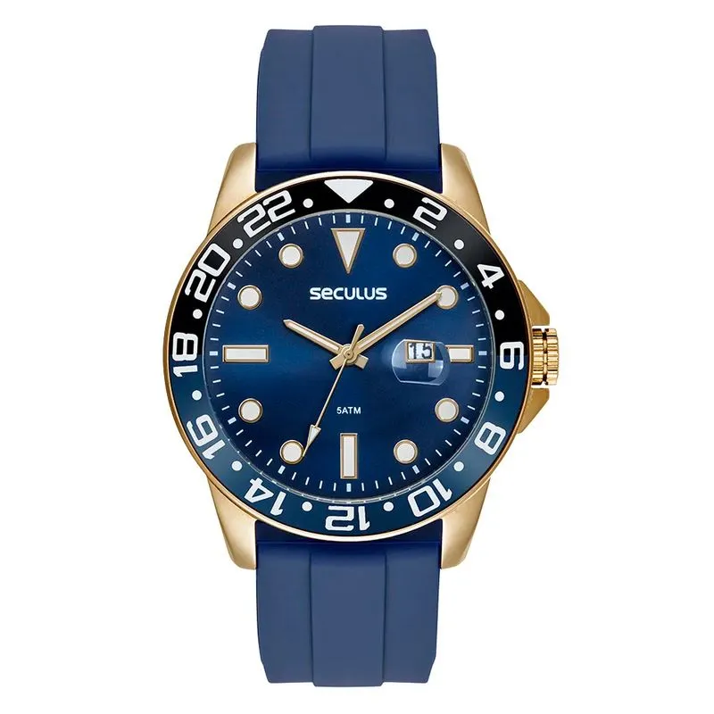 Relógio Masculino Analógico Seculus 44221GPSVDU2 com Calendário e Pulseira de Silicone RELOGIO SECULUS MASC 44221GPSVDU2