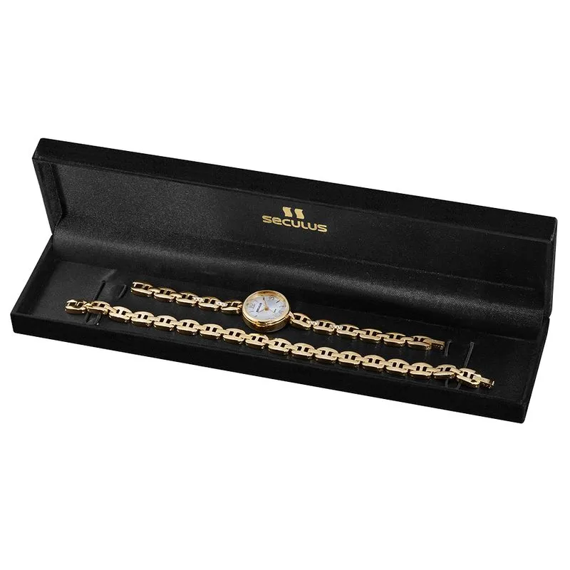 Kit Relógio Feminino Bracelete Cristais Dourado