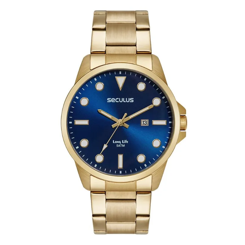 Relógio Seculus Masculino Ref: 44217gpsvda3 Casual Dourado