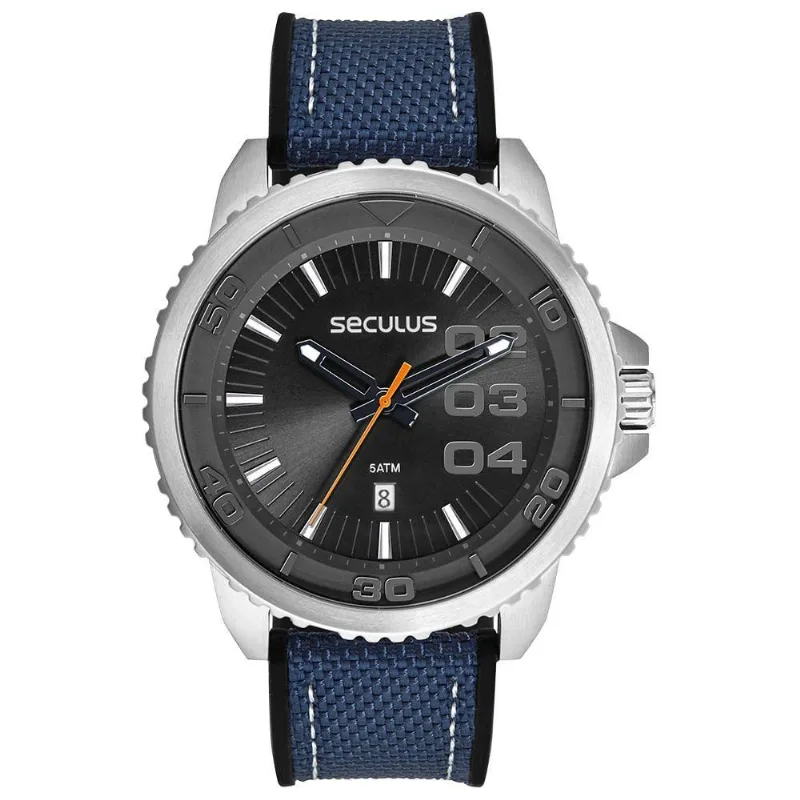 Relógio Masculino Casual Nylon Prata com Calendário em Visor Texturizado Séculus