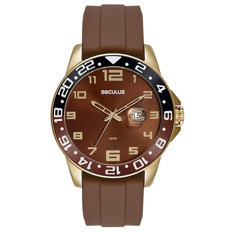 Relógio Masculino Com Calendário Silicone Dourado
