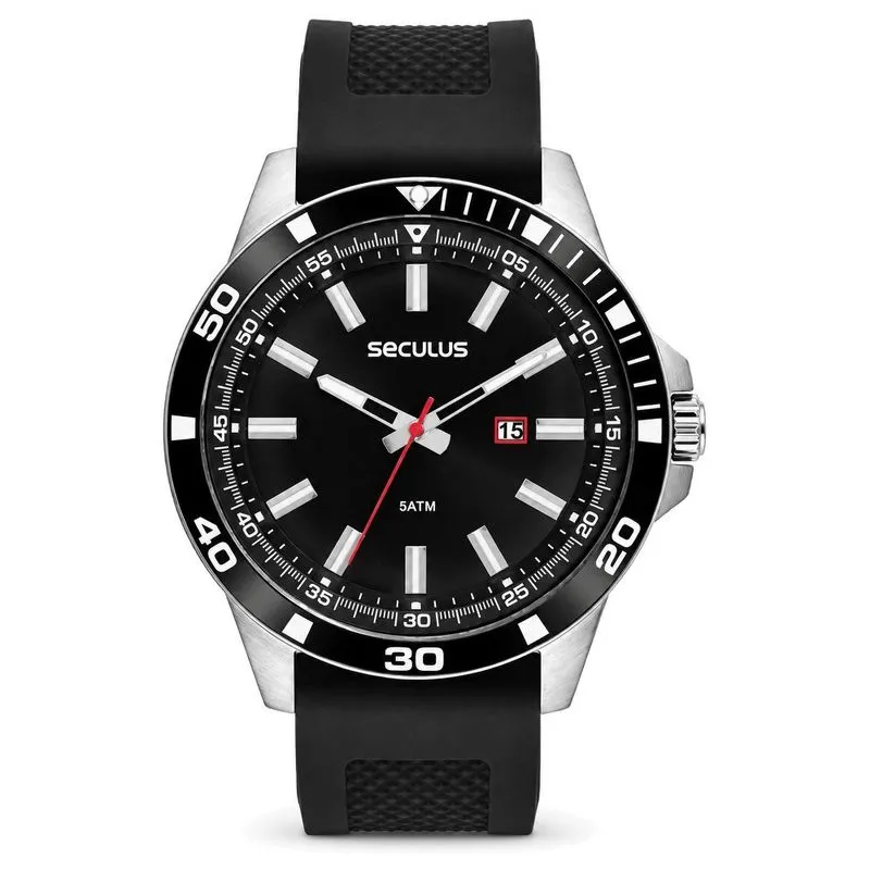 Relógio Masculino Seculus Calendário Pulseira Silicone Prata 44227G0SVNU1 (MP)