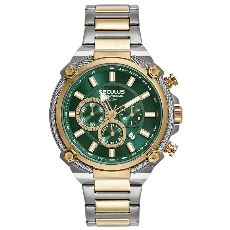 Relógio Masculino Cronógrafo Aço Prata e Dourado