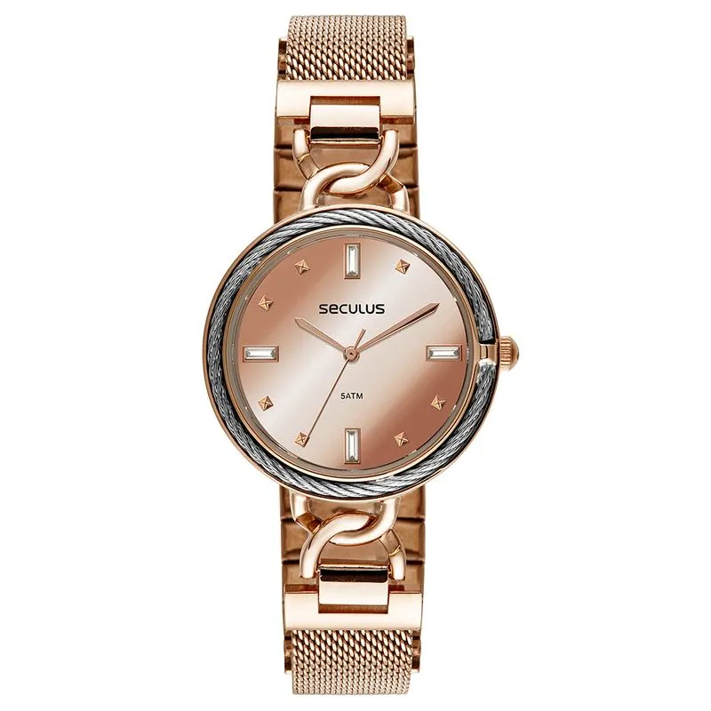 Relógio Feminino Espelhado Malha de Aço Rosé