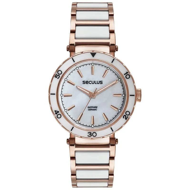 Relógio Feminino Cerâmica Madrepérola Rosé