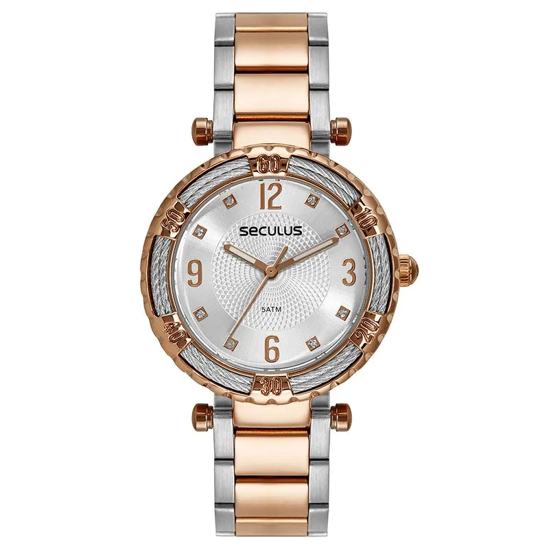 Relógio Feminino Cristais Prata e Rosé