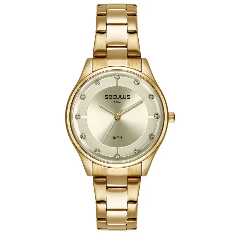 Relógio Feminino Com Vidro Abaulado Dourado