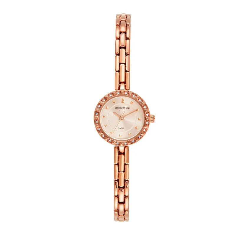 Relógio Feminino Clássico Cristais Rosé