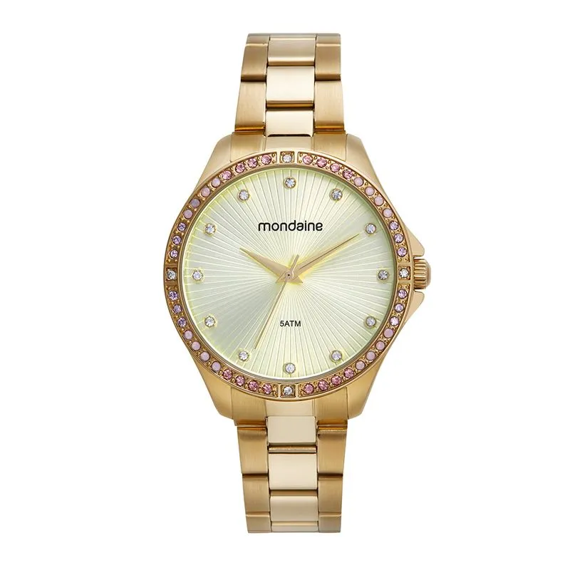 Relógio Feminino Dourado com Cristais Coloridos