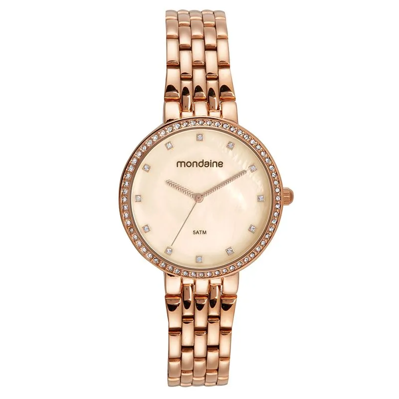 Relógio Feminino Madrepérola Cristais Rosé