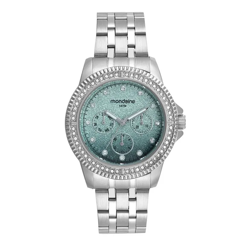 Relógio Feminino Multifunção Glitter Prata
