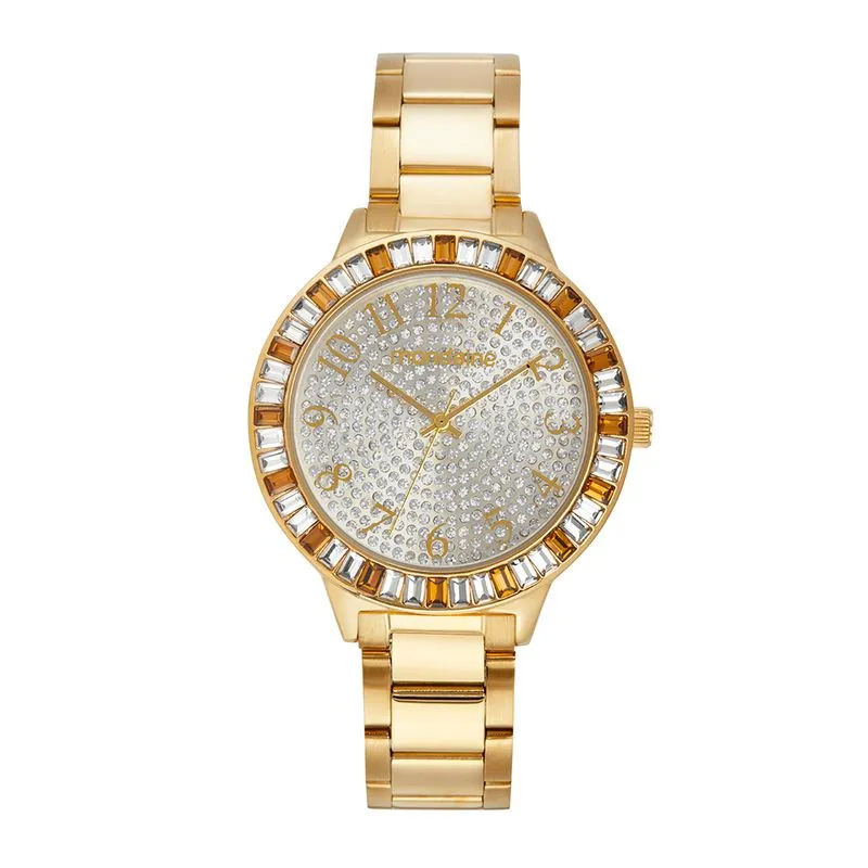 Relógio Feminino Cristais Baguete Dourado