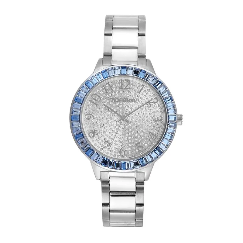 Relógio Feminino Cristais Baguete Prata