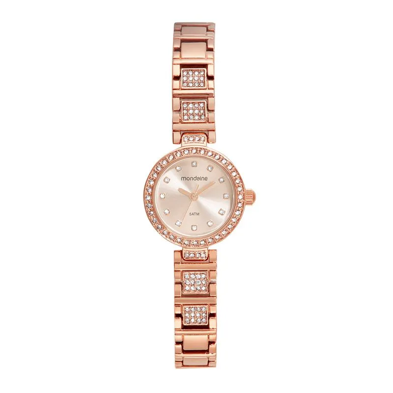 Relógio Feminino Cristais Clássico Rosé