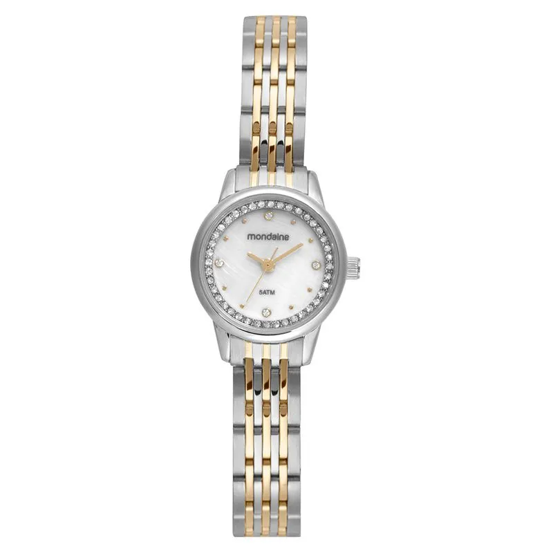Relógio Feminino Cristais Madrepérola Bicolor