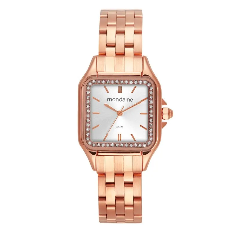 Relógio Feminino Quadrado Cristais Rosé
