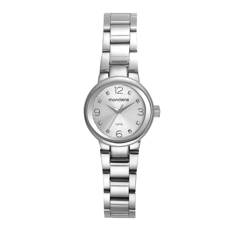 Relógio Feminino Cristais Visor Texturizado Prata