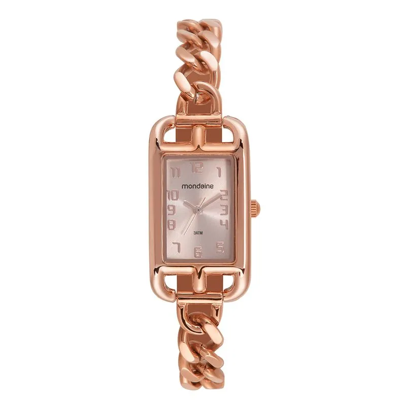 Relógio Feminino Quadrado Corrente Rosé