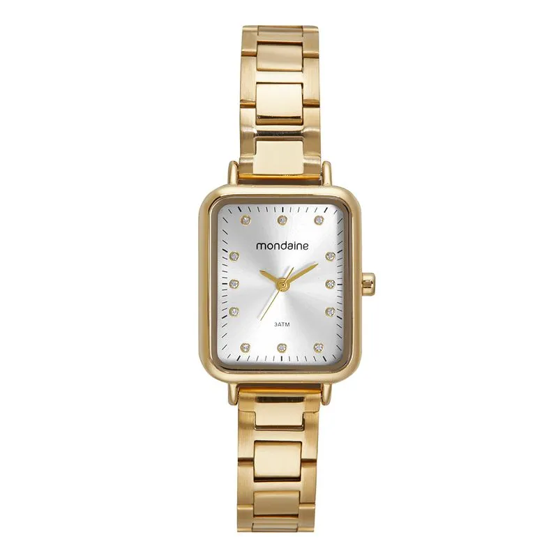 Relógio Feminino Quadrado Cristais Dourado