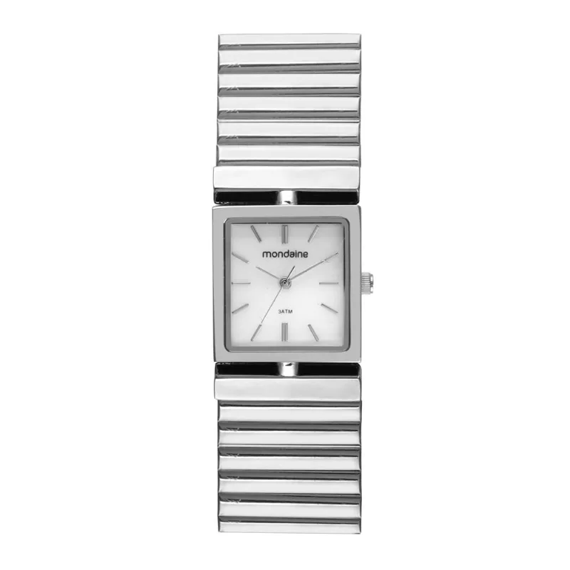 Relogio Mondaine Feminino Ref:32785l0mvne2 Retangular Mola Prateado