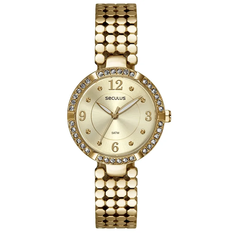 Relógio Feminino Cristais Dourado Madreperola 23721LPSVDB1 RELOGIO SECULUS FEMIN DOURADO 32MM