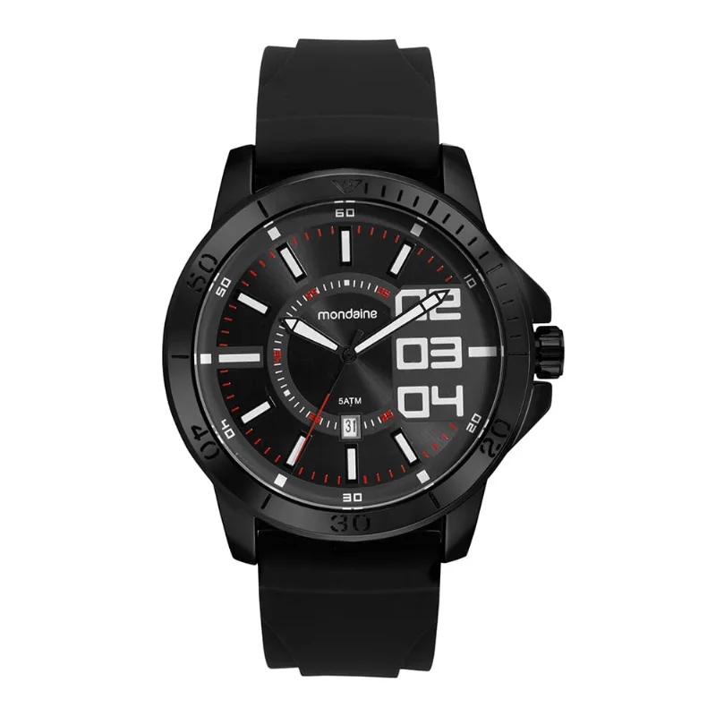 Relógio Masculino Esportivo Com Calendário Silicone Preto