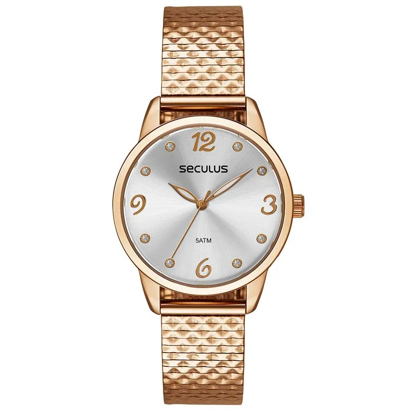Relógio Feminino Pulseira Texturizada Rosé