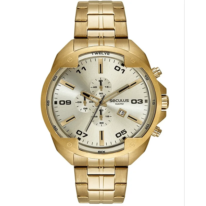 Relógio Seculus Masculino Cronógrafo Aço Dourado 44244GPSVDA2