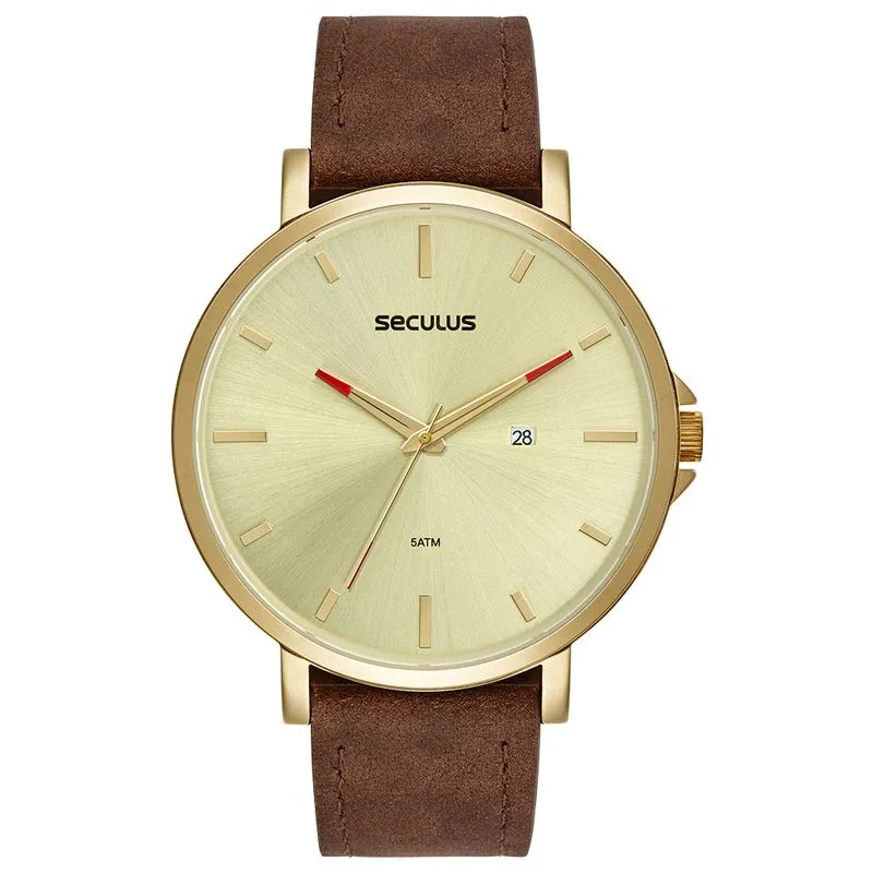 Relógio Masculino Minimalista Couro Dourado