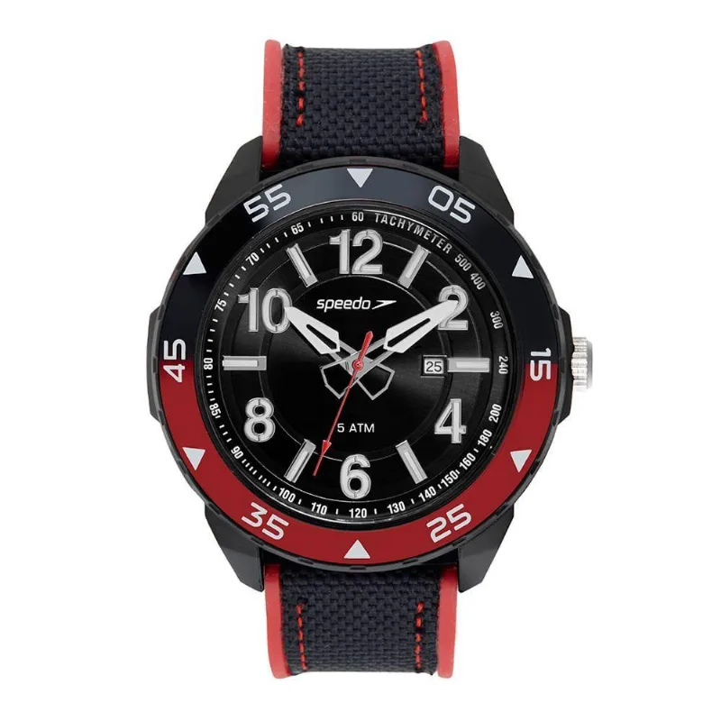 Relógio Masculino Speedo Esportivo Calendário com Pulseira de Nylon Preto e Vermelho