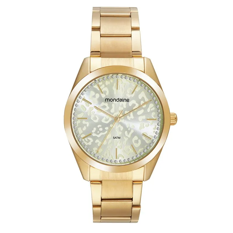 Relógio Feminino Animal Print Cristais Dourado