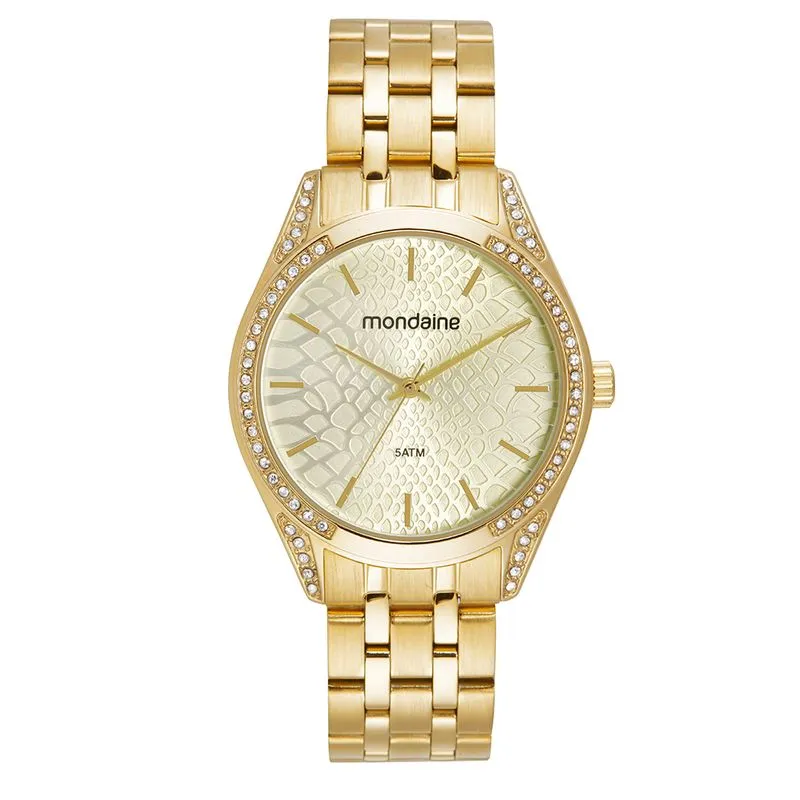 Relógio Feminino Animal Print Cristais Dourado