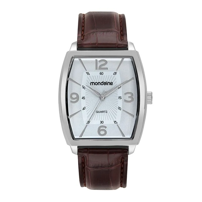 Relógio Masculino Quadrado Pulseira Croco Prata