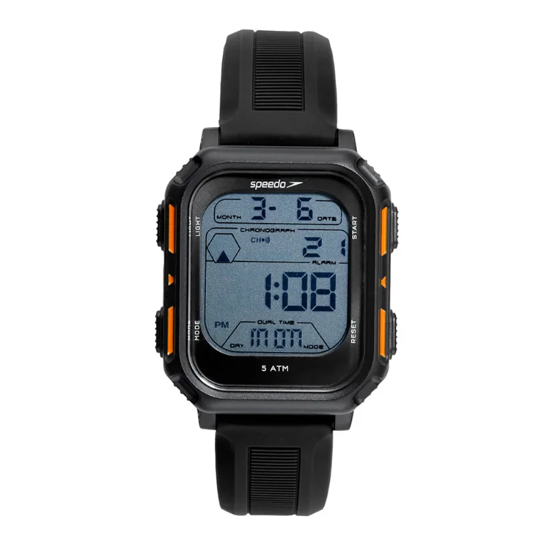 Relógio Masculino Speedo Anadigi Preto Quadrado Pulseira Silicone