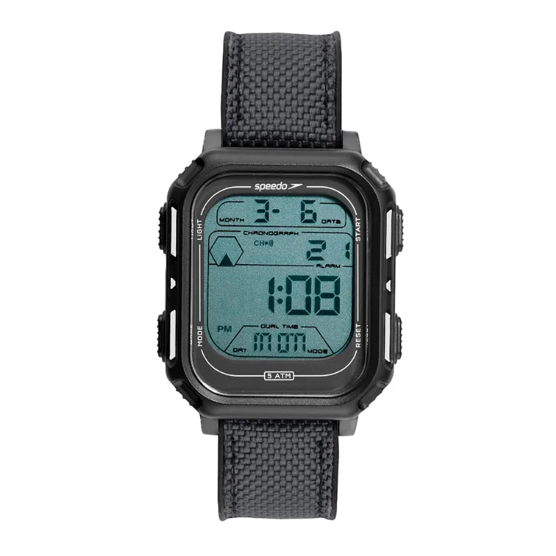 Relógio Masculino Speedo Digital Quadrado Preto Nylon
