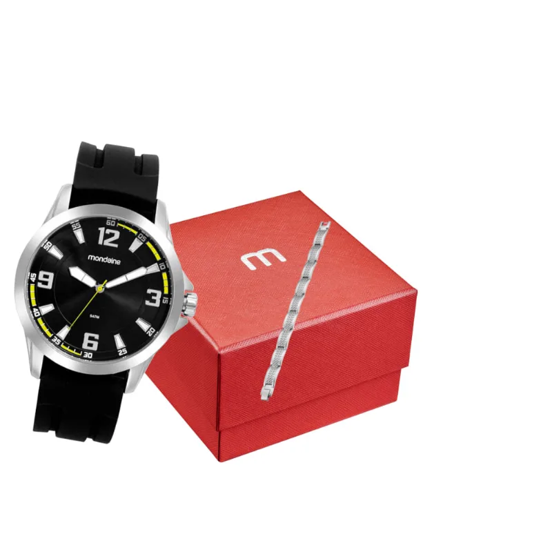 Kit Relógio Masculino Silicone Prata Com Pulseira