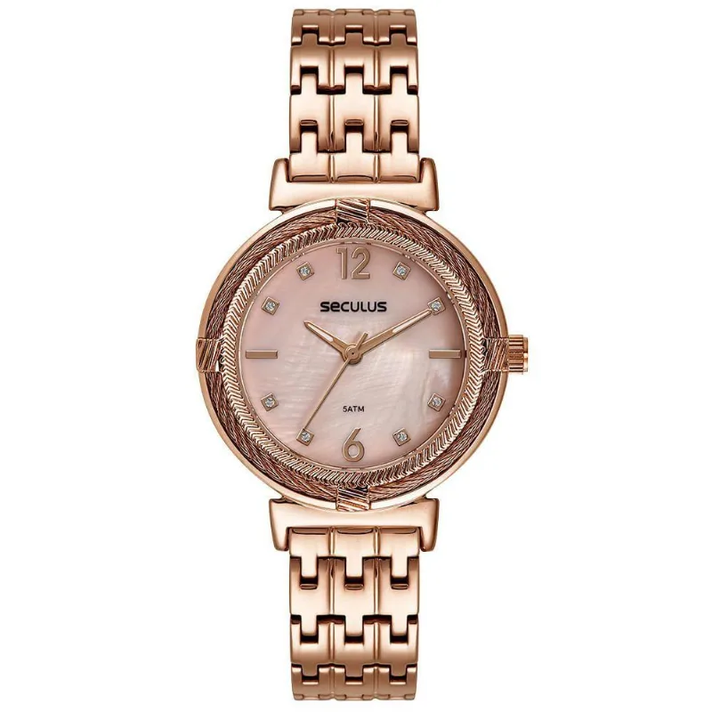 Relógio Feminino Aramados Analógico em Metal com Cristais Rosê Séculus 38MM