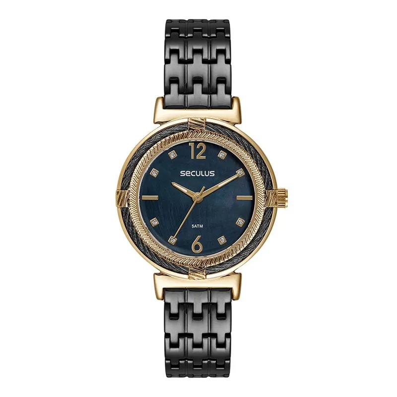 Relogio De Pulso Feminino Preto 44256lpsvhb3 - Seculus