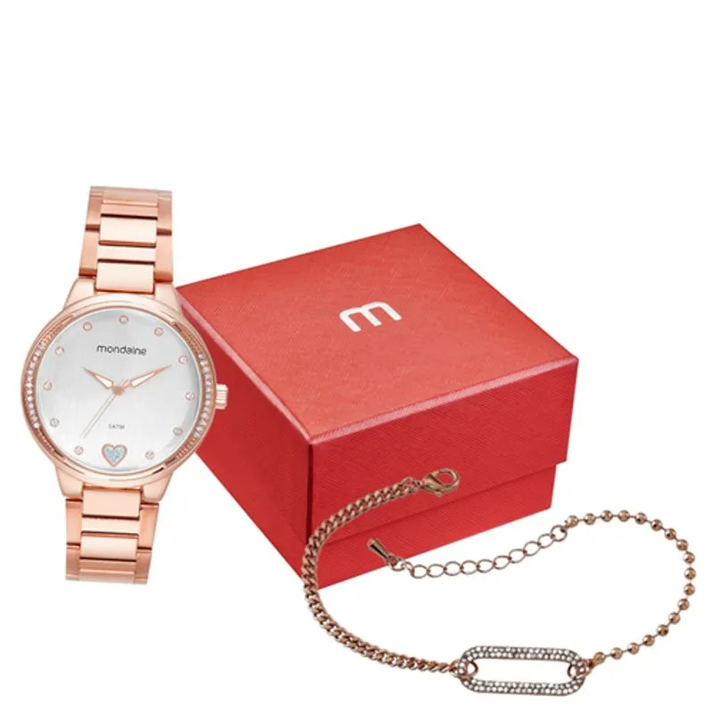 Kit Relógio Feminino Cristais Com Pulseira de Corrente