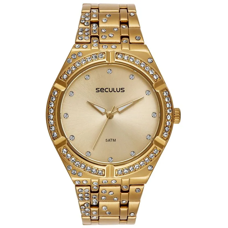 Relógio Feminino Pedras Incrustadas Dourado