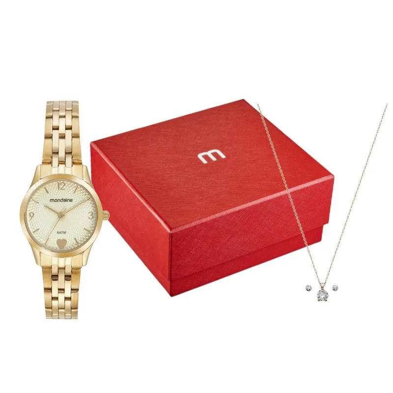 Kit Relógio Feminino Dourado Com Semijoias