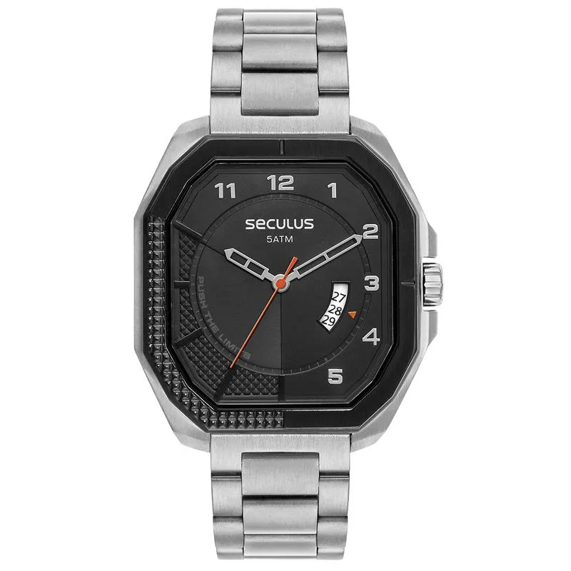 Relógio Masculino Hexagonal Aço Prata