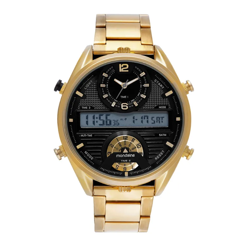Relógio Masculino Anadigi Inspiração Monitoramento Espacial Dourado