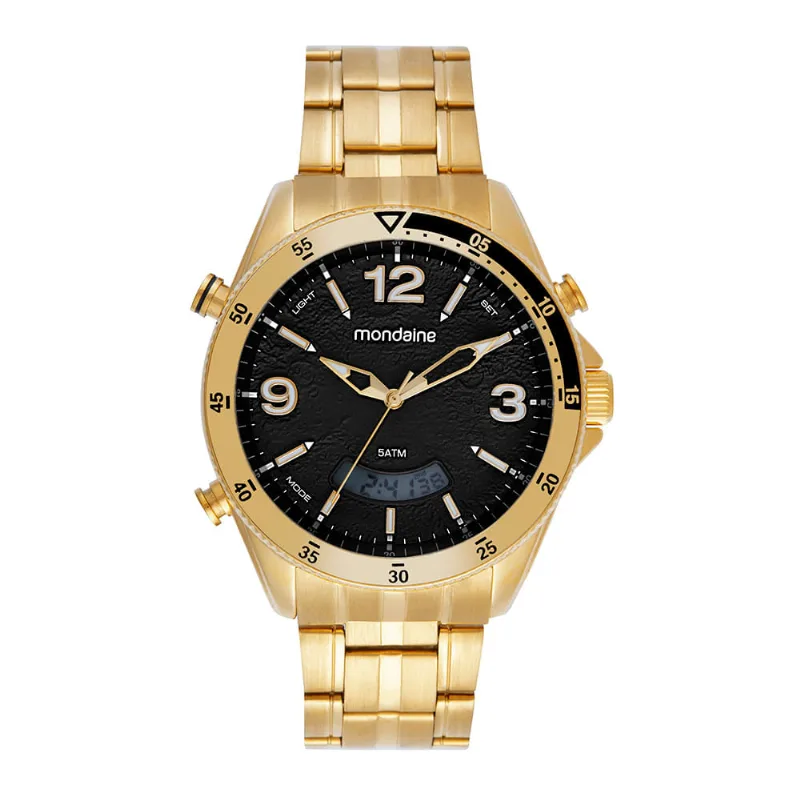 Relógio Masculino Anadigi Efeito Superfície Lunar Dourado