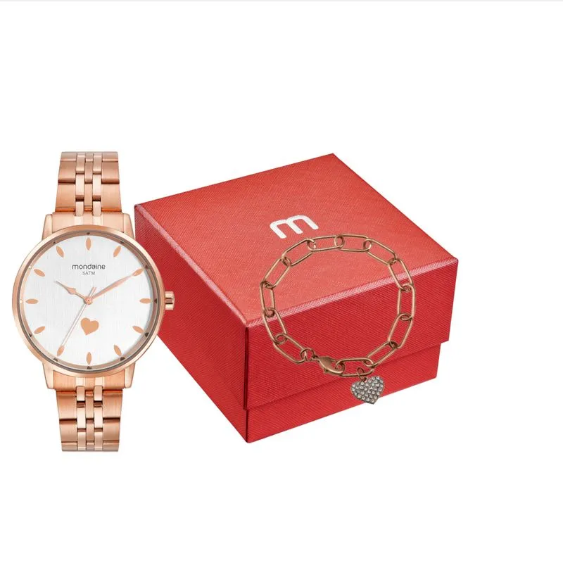 Kit Relógio Feminino Rosé com Pulseira de Coração