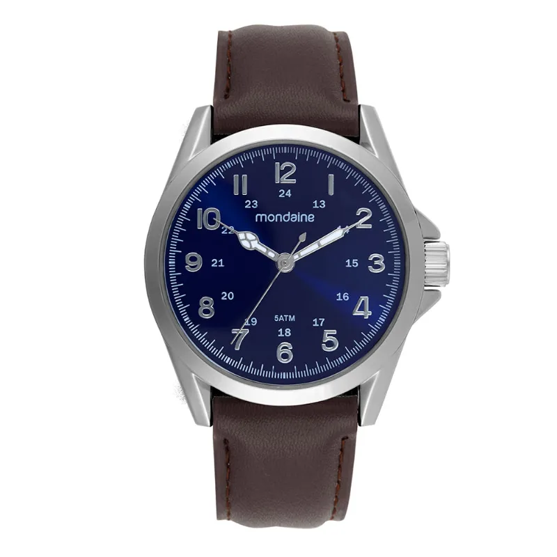 Relógio Masculino Clássico Prata com Visor Azul