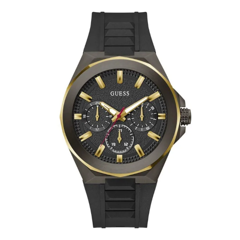 Relógio Masculino Multifunção Esportivo em Silicone Preto e Dourado Guess 4,6CM
