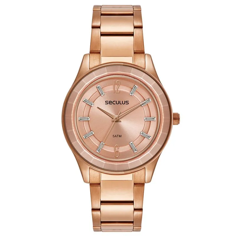 Relógio Feminino Vidro Facetado Cristais Rosé