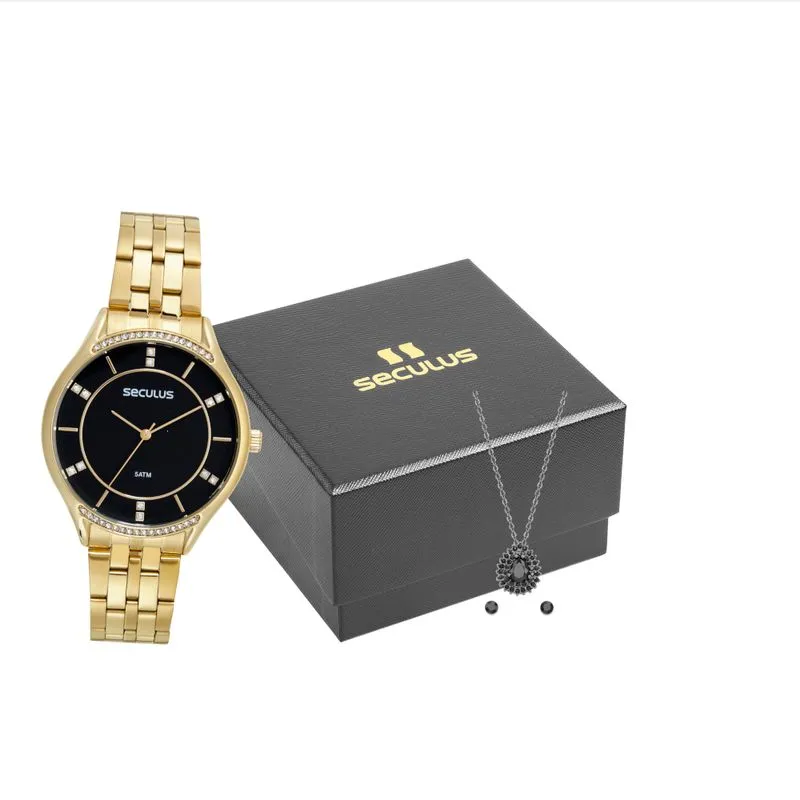 Kit Relógio Feminino Casual Dourado Com Semijoias