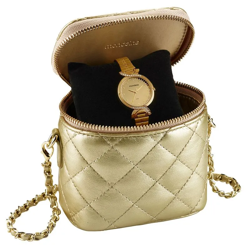 Relógio Feminino Espelhado Bracelete Dourado